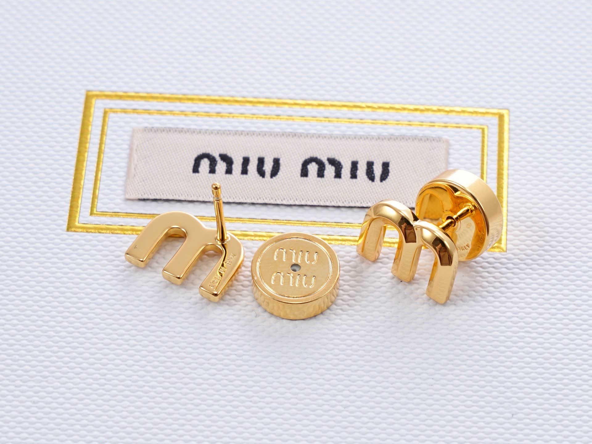 Miu Miu Gold Tone 'M' Stud Earrings